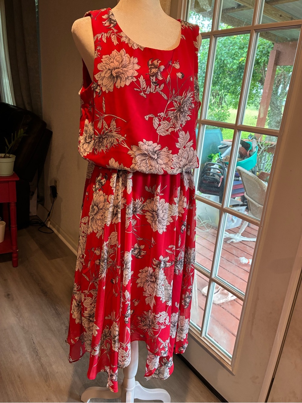 J.B.S. Red Floral Sleeveless Blouson Dress